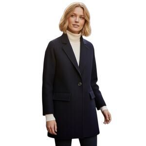 J. Crew Wool Blend Melton Boyfriend Coat One Button Navy Blue Size 12